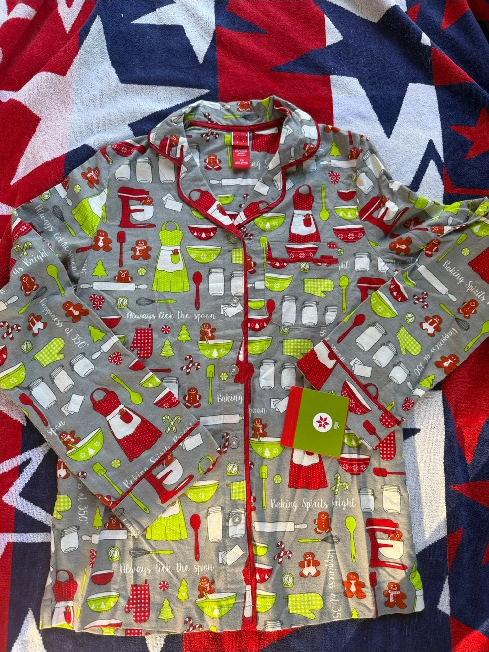 Cute Holiday Baking Pajama Set - Gray with Red & Green